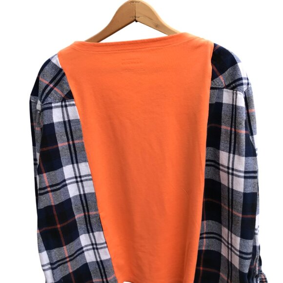 Upcycled Tee, Flannel Sleeves, Size M-L: Cowgirl Horse Graphic Shirt Remake - Picture 5 of 11